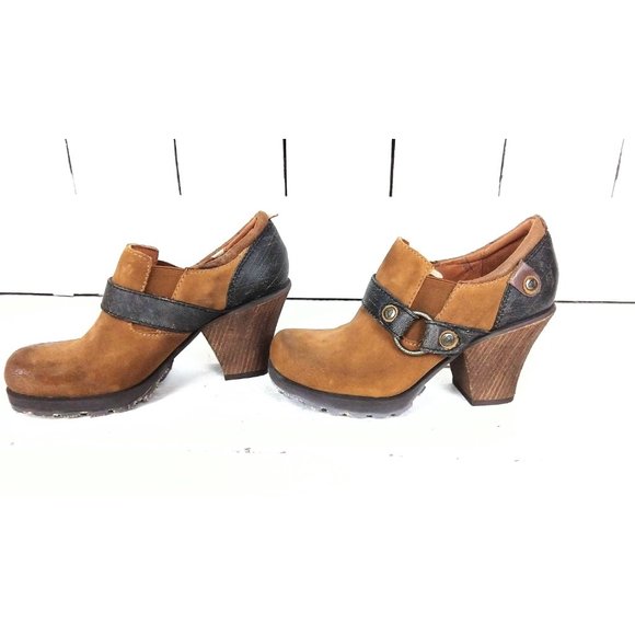 London Underground chunky wooden suede leather clog shoe - Picture 3 of 6